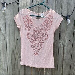 Daytrip Pink Ribbed Graphic Tee Shirt Women S Rhinestone Embellished